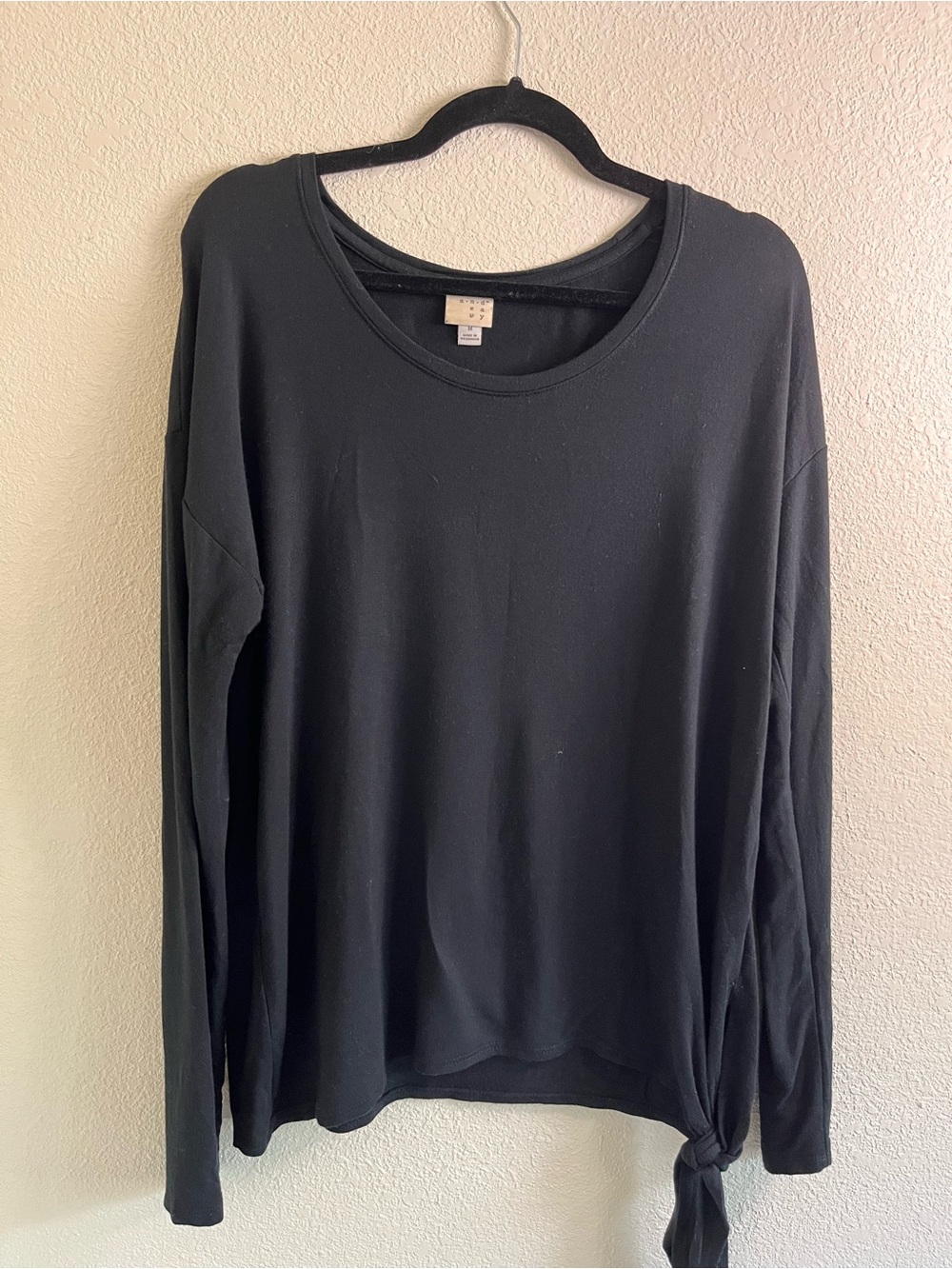a.n.d Black Crew Neck Long Sleeve Sweater with Tie Hem